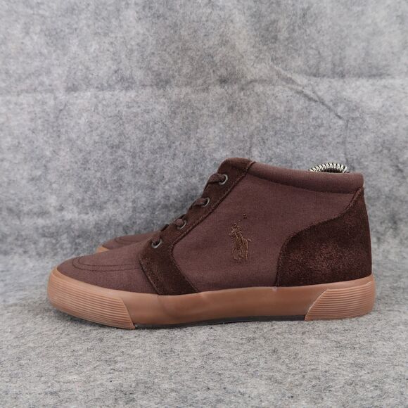 Polo Ralph Lauren Shoes Kids 5 Sneaker Chukka Casual Leather Canvas Boys Brown - Picture 4 of 14